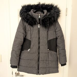 Warehouse One Parka Gray and Black Hooded With  Removable Fur Size Large